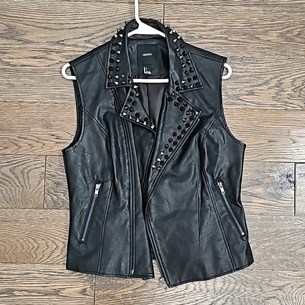Black Studded Leather Vest